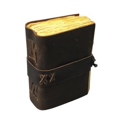 Vintage Leather Journal - 200 Pages Deckle Edge Rustic Paper - Unlined Pages Book of Shadows, Grimoire, Junk Notebook