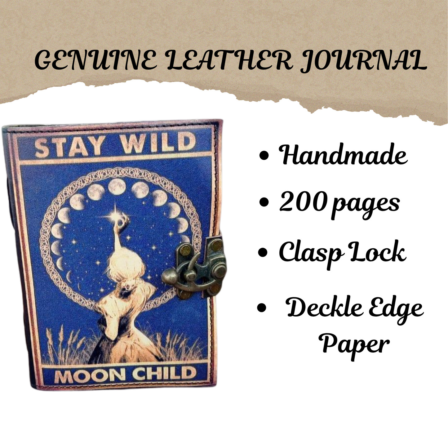 Prastara -Stay Wild Moon Child Notebook 7X5" Handcrafted Leather Journal/Diary 200 Pages | 100% Genuine Leather