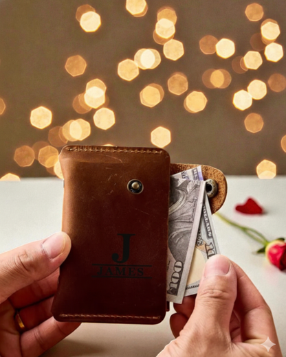 Custom Name Leather Coin Pouch Wallet – Slim Card & Cash Holder | Unique Gift for Him/Her, Valentine’s Day, Anniversary, Birthday