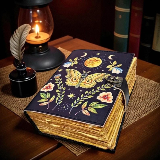Vintage Butterfly Leather Journal Writing Notebook Sketchbook Blank Spell Book 200 deckle edge handmade paper