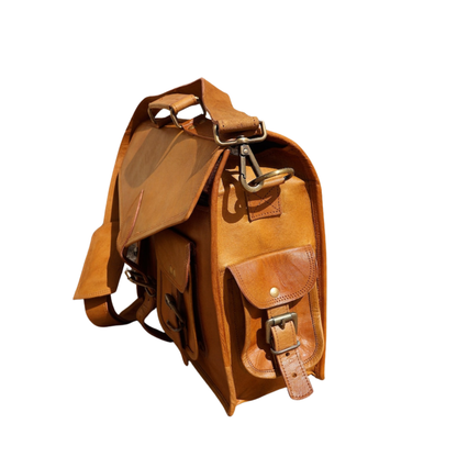 15" Goat Leather Messenger for Men Women Travel Laptop Crossbody Satchel Bag School College Shoulder Brown Vintage Bag Best Christmas Gift