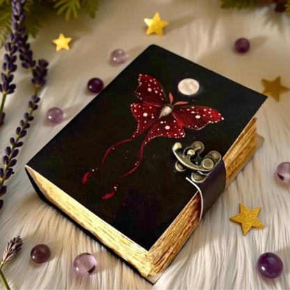 Mushroom moth Journal with Lock Clasp Vintage Handmade Leather Luna Moths and Morpho Butterfly Print Diary Prayer Pagan Witchcraft Supplies Wiccan Decor Notebook Daily (6x4) inch (Copy)