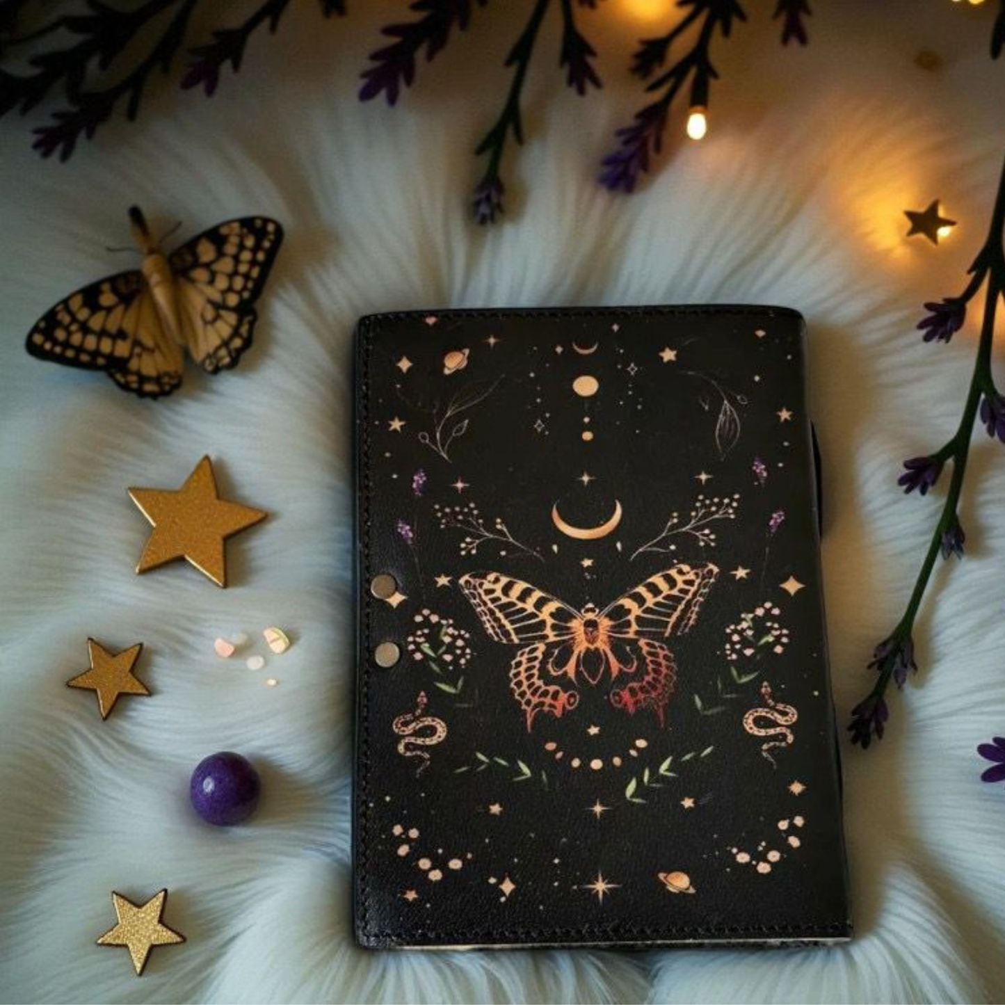 UV PRINT Leather Journal Notebook -Sketchbook grimoire journal - Book of Shadows vintage handbound Large Journal for Men and Women