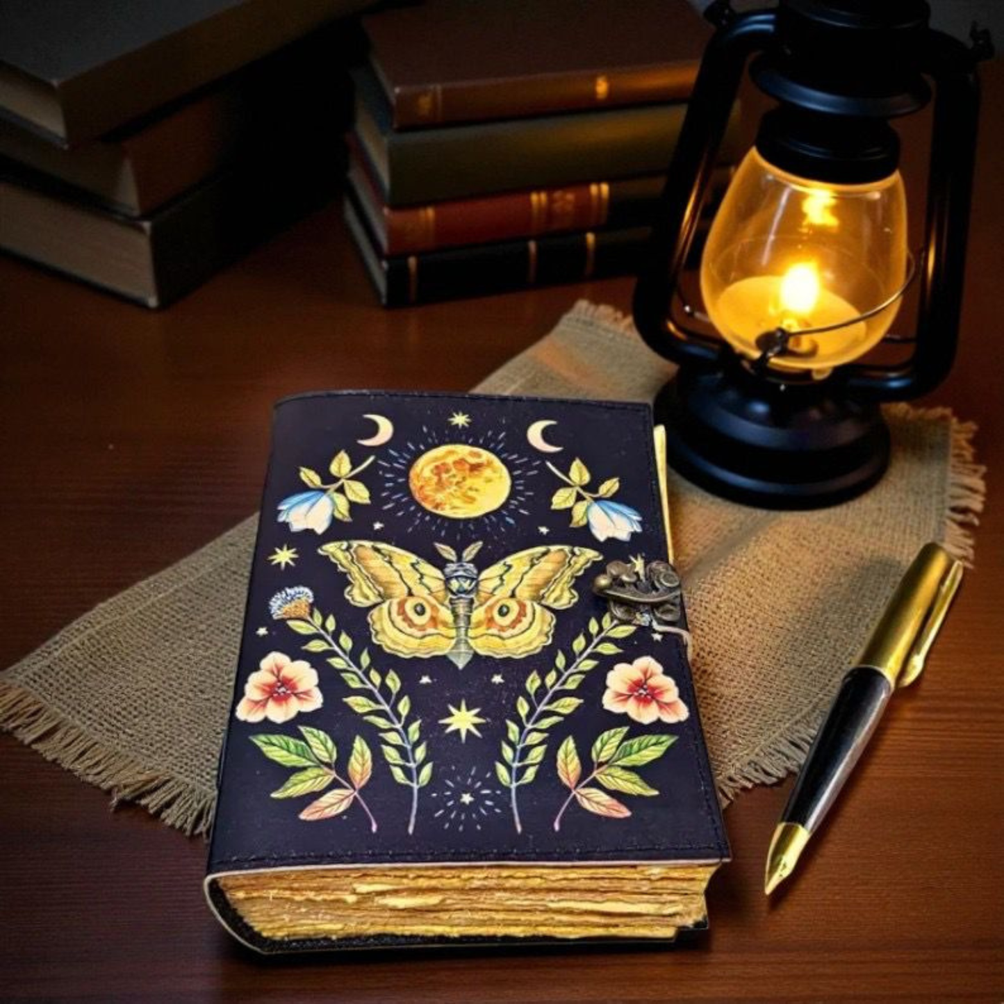 Vintage Butterfly Leather Journal Writing Notebook Sketchbook Blank Spell Book 200 deckle edge handmade paper