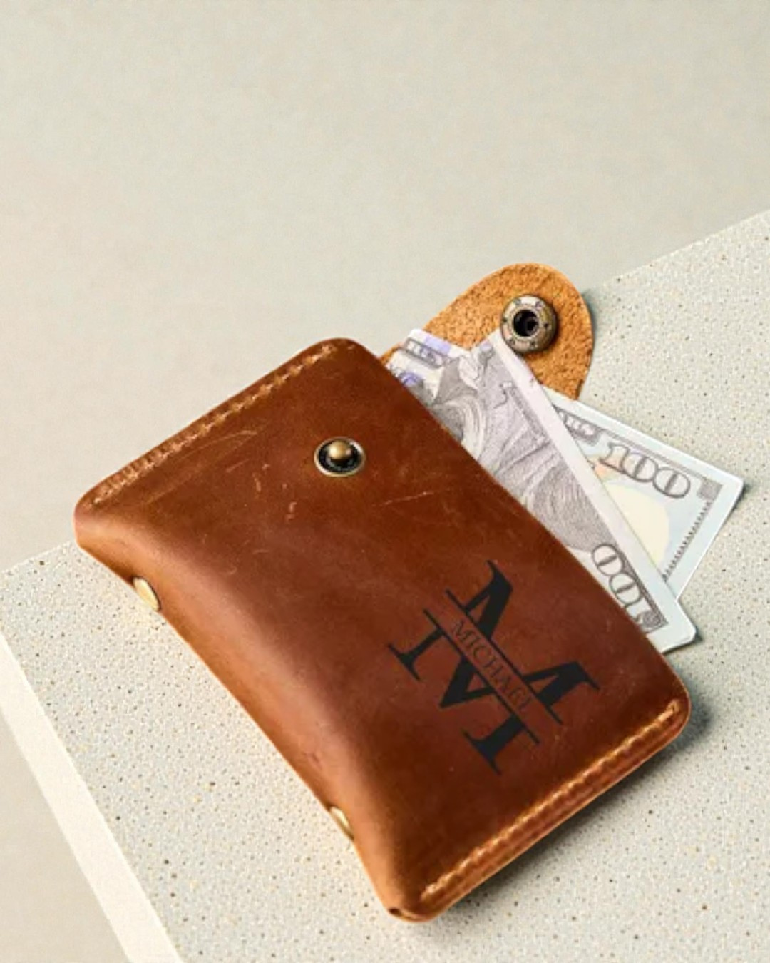 Custom Name Leather Coin Pouch Wallet – Slim Card & Cash Holder | Unique Gift for Him/Her, Valentine’s Day, Anniversary, Birthday