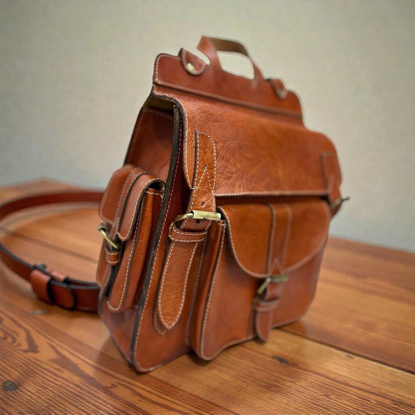 Leather laptop Backback