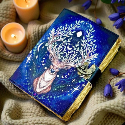 Prastara -Leather Bound Journal - DEER, 7"X5",600 Pages - Vintage Blank Paper Diary for Writing, Drawing, Sketchbook, and Travel Notebook - Ideal for Women and Men