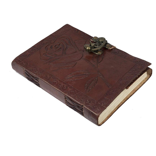 Handmade Leather Bound Journal Vintage Writing Notebook For Women and Men with Lock & Engraved Rose