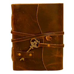 Blank Spell Book of Shadows Journal with Antique Key Strap Lock Vintage Handmade Leather Luna Moths