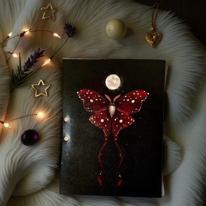 Mushroom moth Journal with Lock Clasp Vintage Handmade Leather Luna Moths and Morpho Butterfly Print Diary Prayer Pagan Witchcraft Supplies Wiccan Decor Notebook Daily (6x4) inch (Copy)