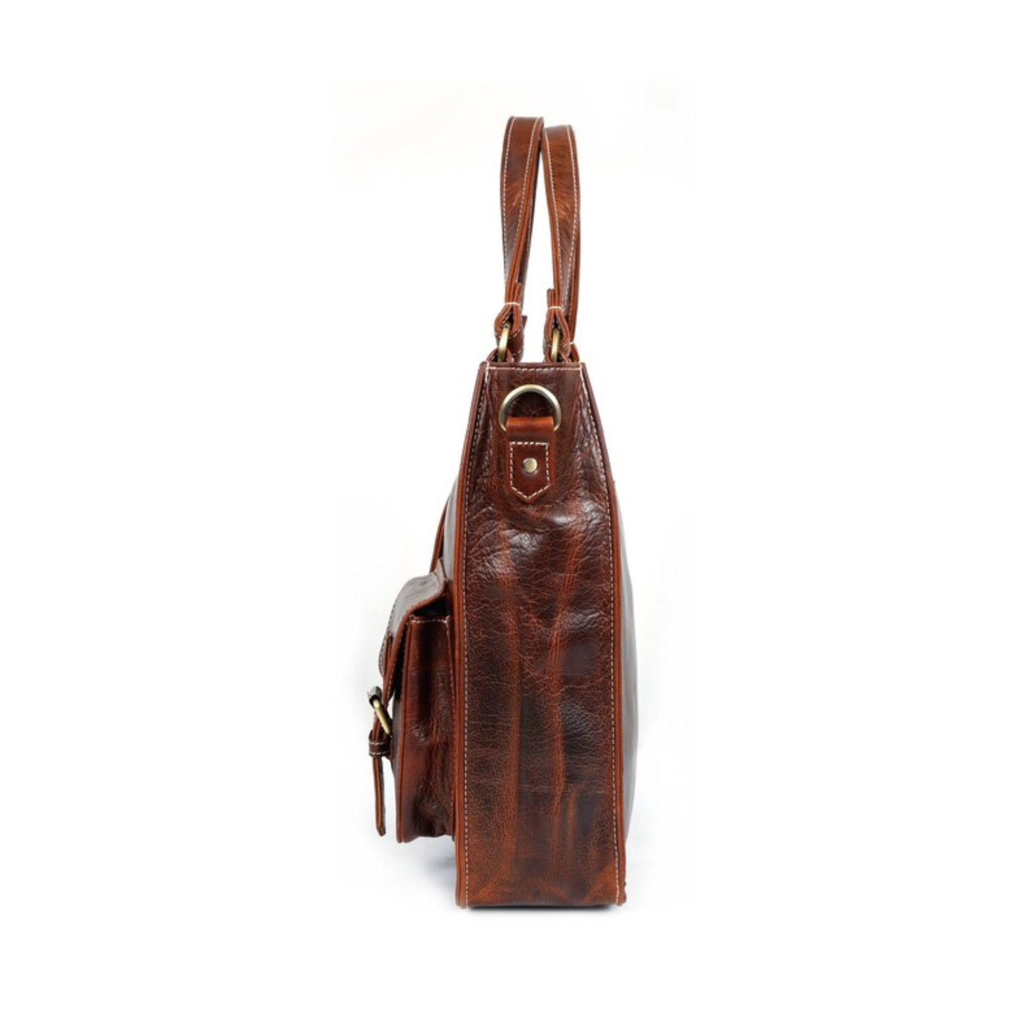 Premium Genuine Leather Shoulder Tote Bag for Women – Vintage Crossbody Handbag with Front Pockets | Everyday Work & Travel Bag