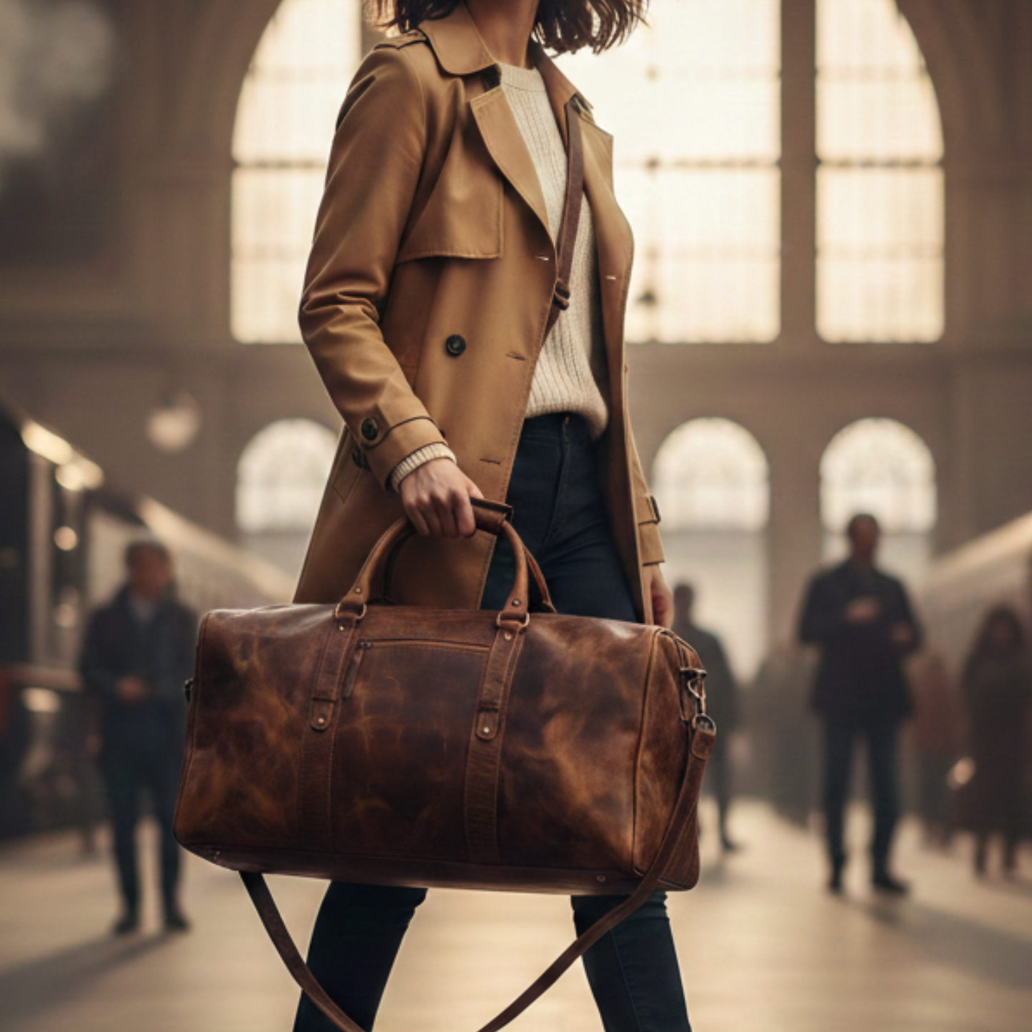 Leather Travel Weekender Duffle Bag