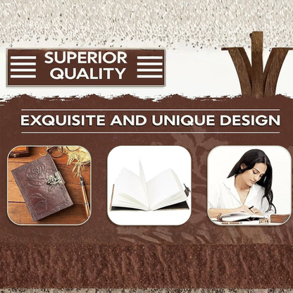 Handmade Leather Bound Journal Vintage Writing Notebook For Women and Men with Lock & Engraved Rose