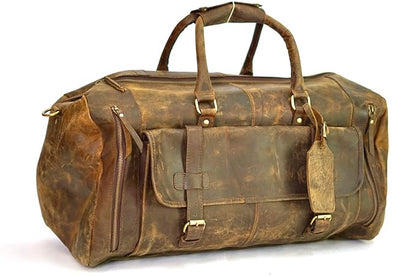 The Prastara Oversized Dark Brown Weekender Leather Duffle Bag