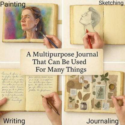 Vintage Leather Journal - 200 Pages Deckle Edge Rustic Paper - Unlined Pages Book of Shadows, Grimoire, Junk Notebook