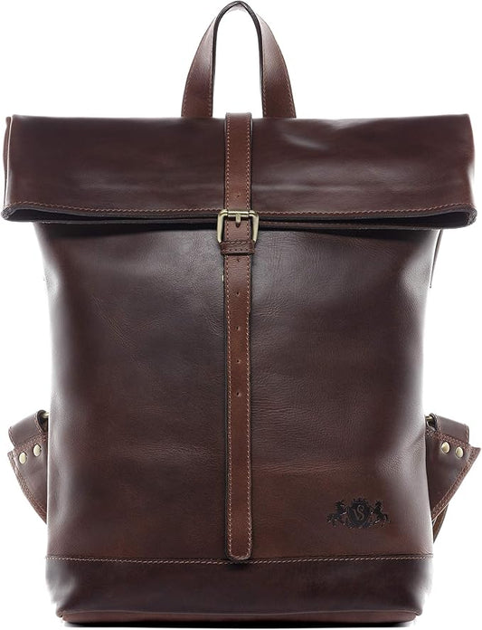 The Prastara SID & VAIN Rolltop Jay 15 Inch Premium Leather Backpack for Men Laptop Compartment