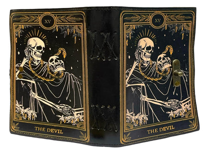 Book of Spells Leather Bound Journal  Grimoire Printed Diary Devil Notebook Spiral Gothic Notebook  for Men and Women (The Devil)