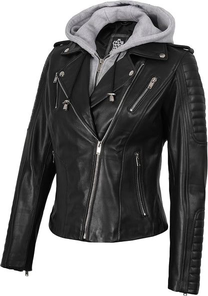 The Prastara fjackets Leather Jackets For Women With Removable Hood