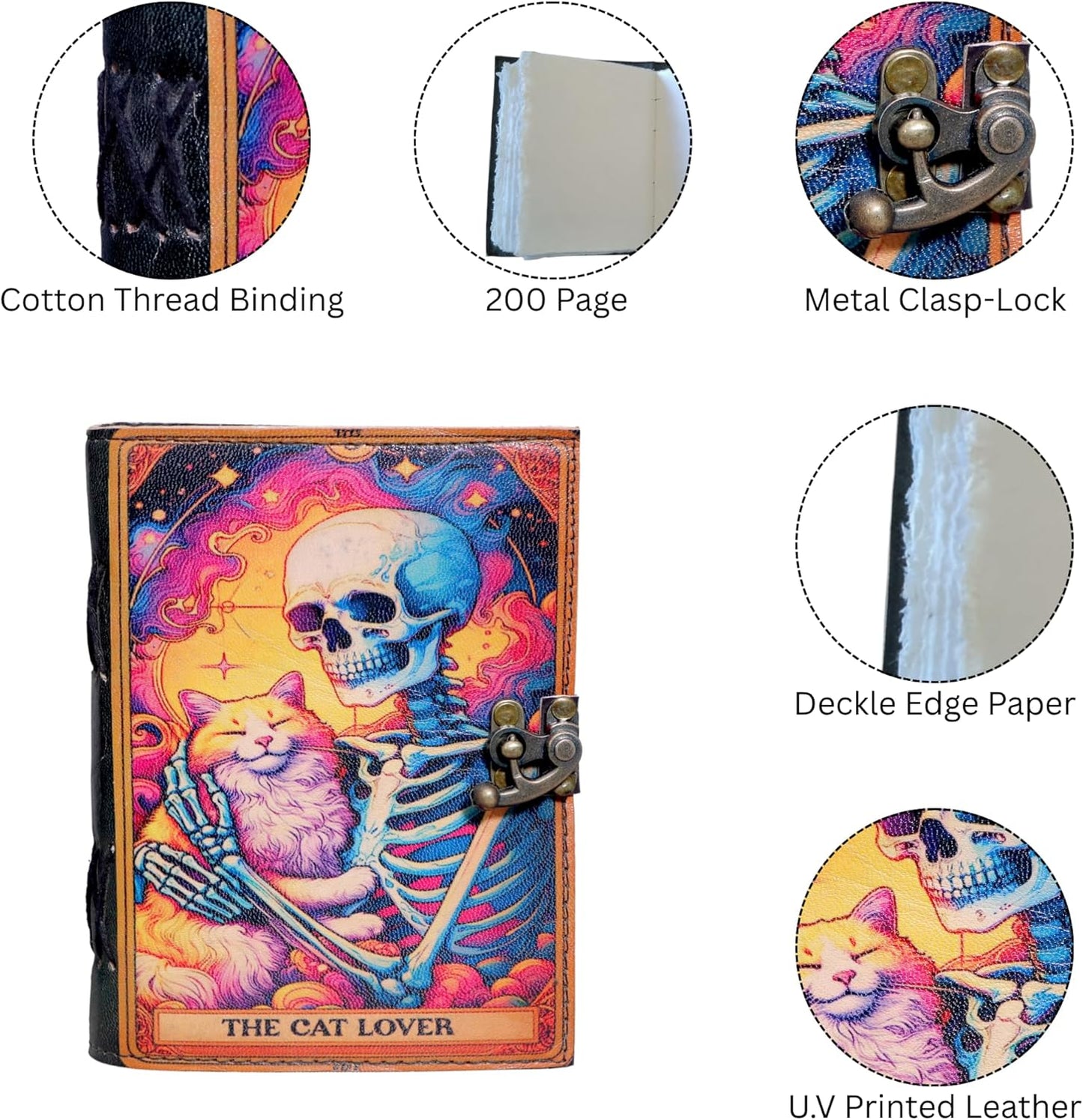 Mystical Cat Leather Journal with Lock: Witchy Spell Book - The Cat Lovers Genuine Leather Journal Witchcraft Supplies, Prayer Pagan, Wiccan Decor, Notebook Diary (5X7 Inch)