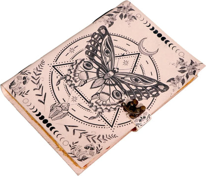 Prastara - Metal Lock Luna Moth Butterfly UV Printed Design 7X5" Handcrafted Leather Journal/Diary 200 Pages | 100% Genuine Leather