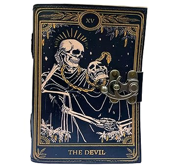Book of Spells Leather Bound Journal  Grimoire Printed Diary Devil Notebook Spiral Gothic Notebook  for Men and Women (The Devil)