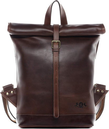 The Prastara SID & VAIN Rolltop Jay 15 Inch Premium Leather Backpack for Men Laptop Compartment
