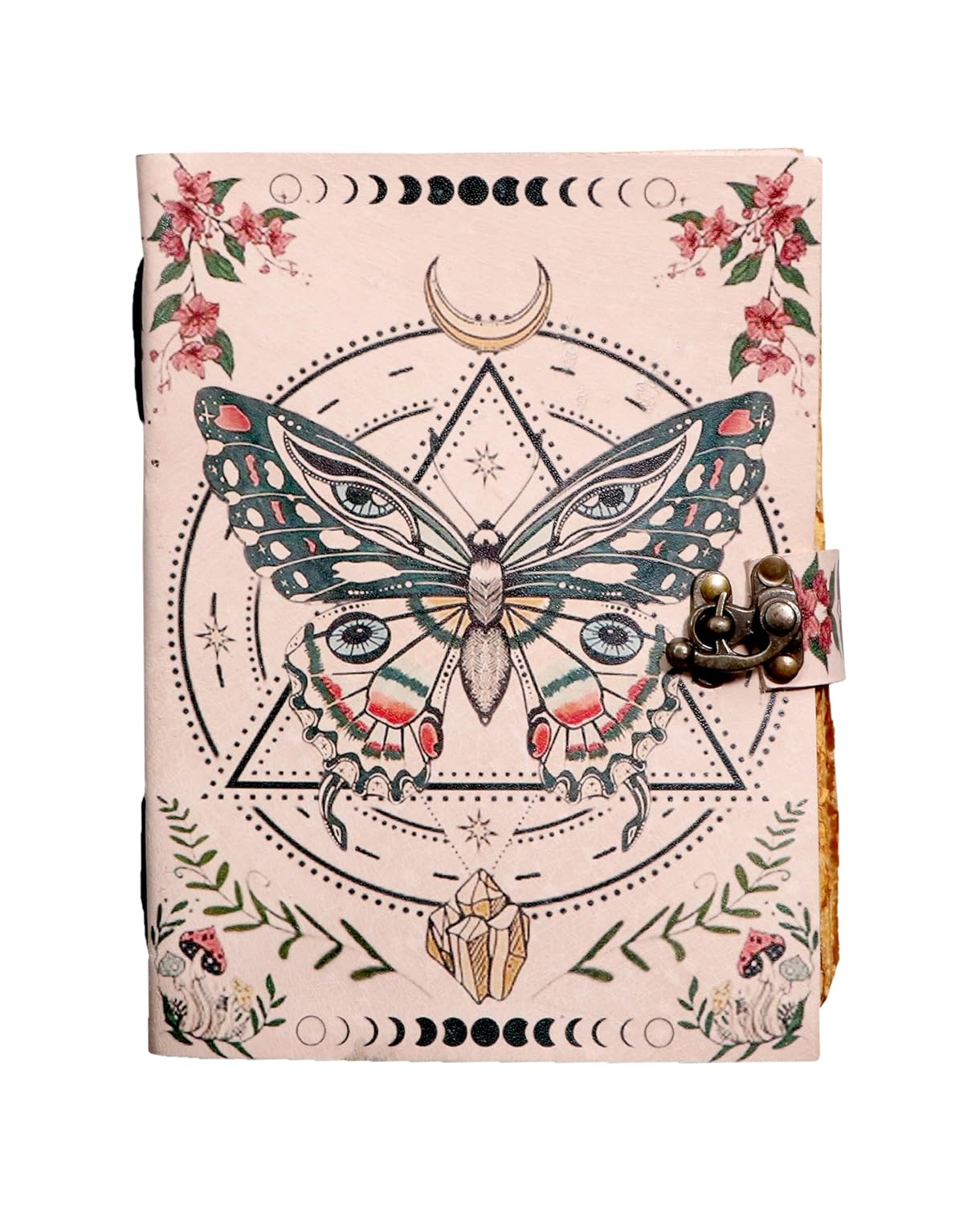Prastara - Metal Lock Luna Moth Butterfly UV Printed Design 7X5" Handcrafted Leather Journal/Diary 200 Pages | 100% Genuine Leather