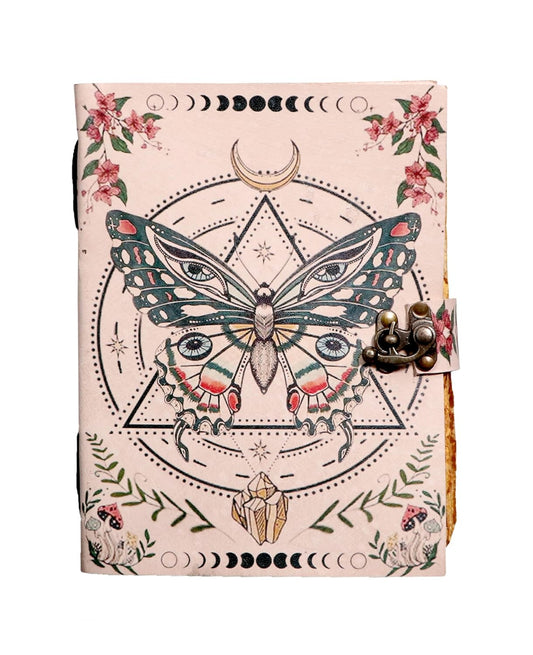 Prastara - Metal Lock Luna Moth Butterfly UV Printed Design 7X5" Handcrafted Leather Journal/Diary 200 Pages | 100% Genuine Leather