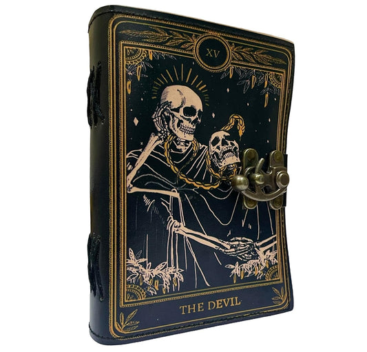 Book of Spells Leather Bound Journal  Grimoire Printed Diary Devil Notebook Spiral Gothic Notebook  for Men and Women (The Devil)