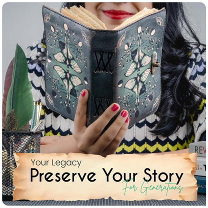 Blank Spell Book of Shadows Leather Journal Diary – Luna Moths and Morpho Butterfly Bound Journal with Clasp Lock – 200 Page Deckle Edge Vintage Notebook for Writing, Home, Office, Travelling