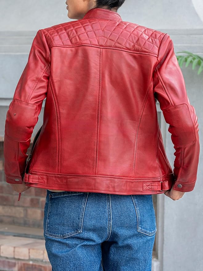 The Prastara Jild Quilted Design Leather Jacket Women