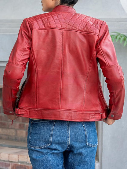 The Prastara Jild Quilted Design Leather Jacket Women