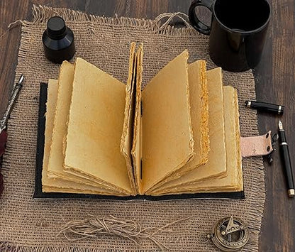 Book of Spells Leather Journal Deckle Edge Paper Grimoire Printed Journal The Lovers Tarot Notebook Spiral Gothic Notebook Skull lover Antique Vintage Leather Journals for Men and Women