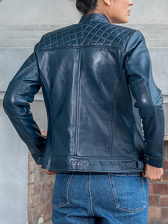 The Prastara Jild Quilted Design Leather Jacket Women