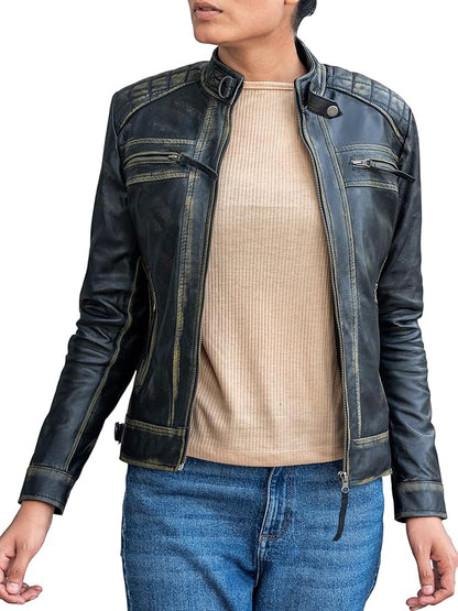 The Prastara Jild Quilted Design Leather Jacket Women