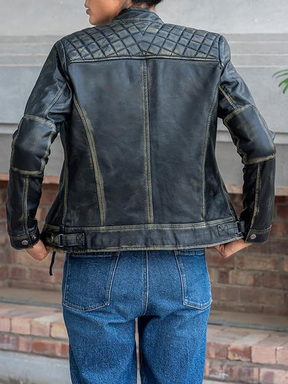 The Prastara Jild Quilted Design Leather Jacket Women