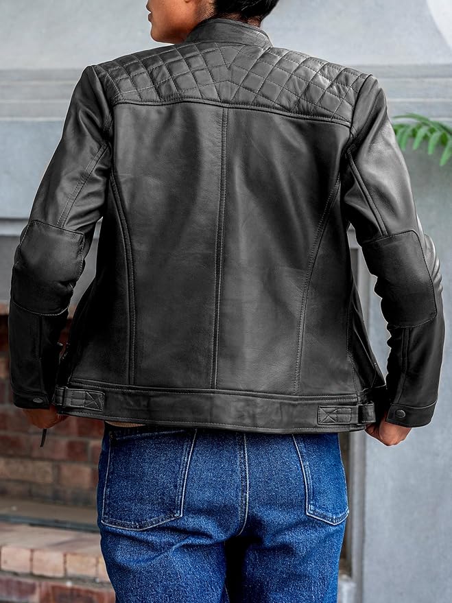 The Prastara Jild Quilted Design Leather Jacket Women