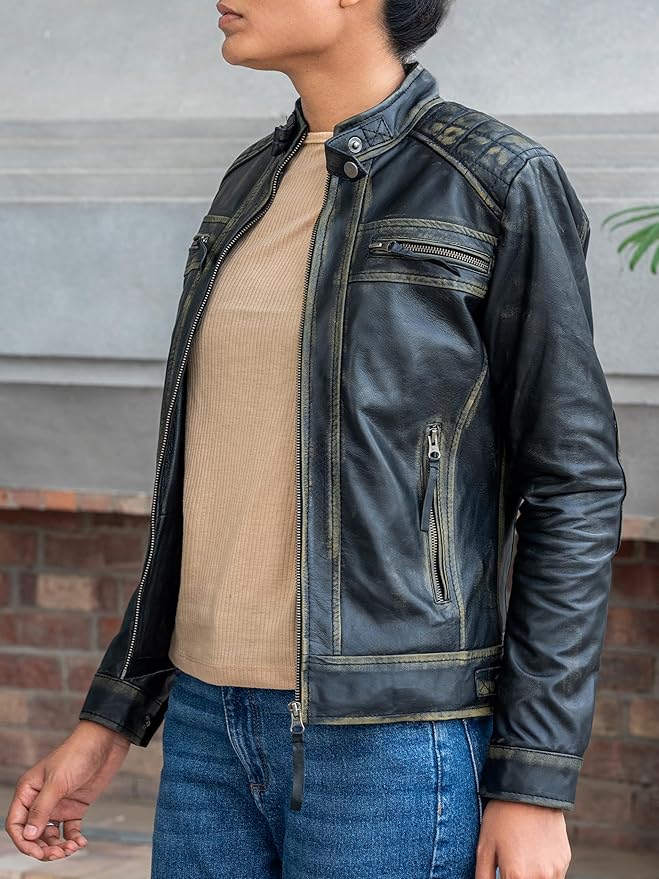 The Prastara Jild Quilted Design Leather Jacket Women