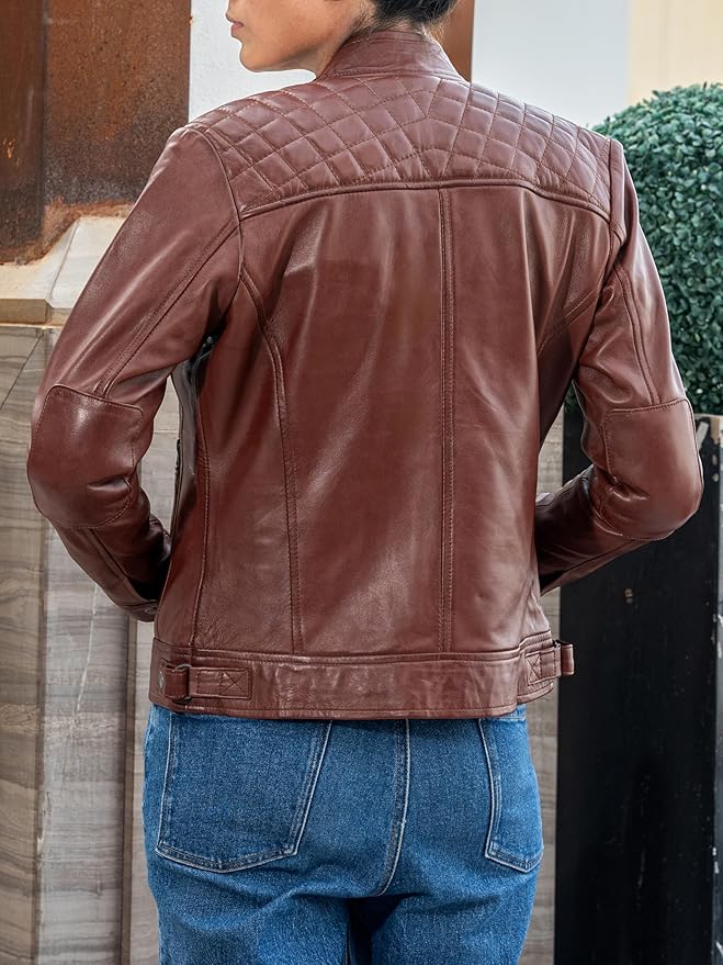 The Prastara Jild Quilted Design Leather Jacket Women