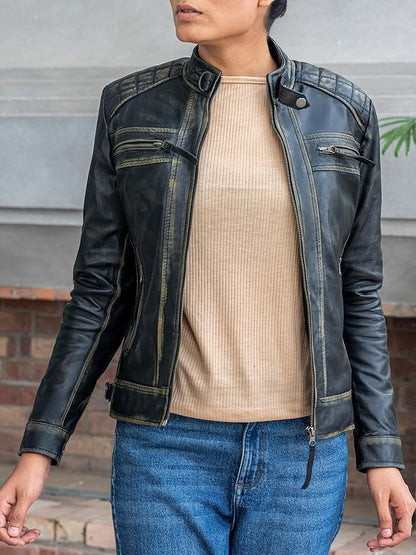 The Prastara Jild Quilted Design Leather Jacket Women