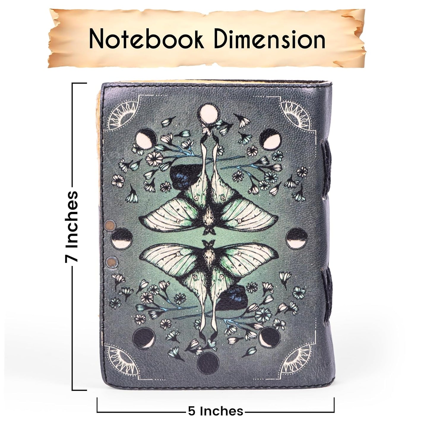 Blank Spell Book of Shadows Leather Journal Diary – Luna Moths and Morpho Butterfly Bound Journal with Clasp Lock – 200 Page Deckle Edge Vintage Notebook for Writing, Home, Office, Travelling