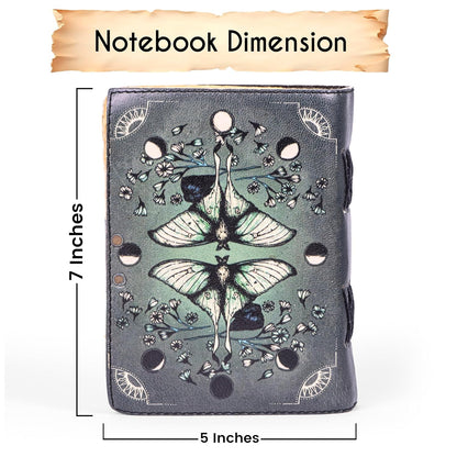 Blank Spell Book of Shadows Leather Journal Diary – Luna Moths and Morpho Butterfly Bound Journal with Clasp Lock – 200 Page Deckle Edge Vintage Notebook for Writing, Home, Office, Travelling