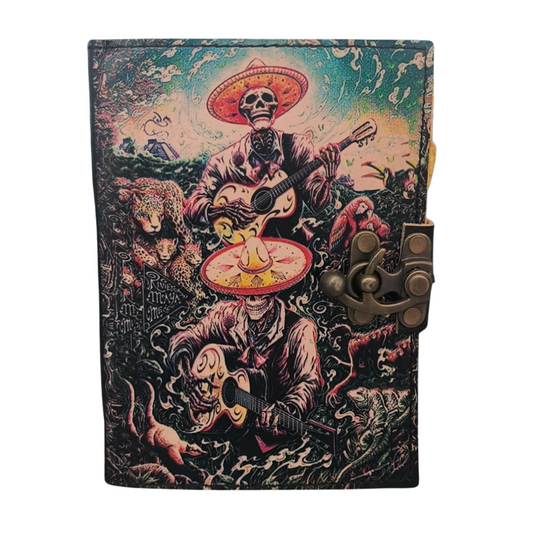 Book of Spell Leather Journal-200 Deckle Edge Paper, Halloween Decor, Grimoire Printed Diary Antique Notebook  Christmas Gift for Men & Women (Afterlife Music)