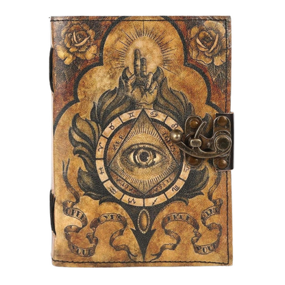 Prastara - Metal Lock third Eye UV Printed Design 7X5" Handcrafted Leather Journal/Diary 200 Pages | 100% Genuine Leather