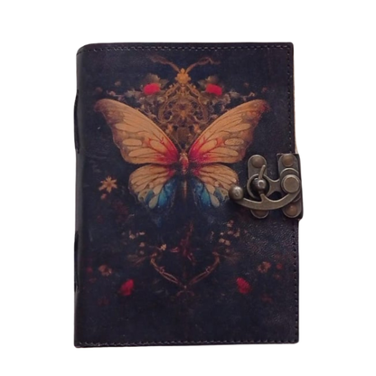 Prastara - Metal Lock Beautiful Butterfly UV Printed Design 7X5" Handcrafted Leather Journal/Diary 200 Pages | 100% Genuine Leather