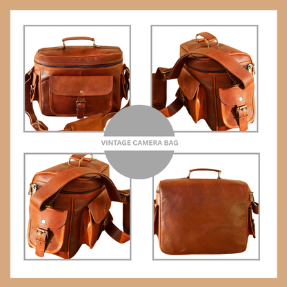 Leather Camera Bag Leather Travel Shoulder Satchel Camera Case DSLR Photography Case - Compatible with SLR/DSLR Mirrorless Cameras & Lenses