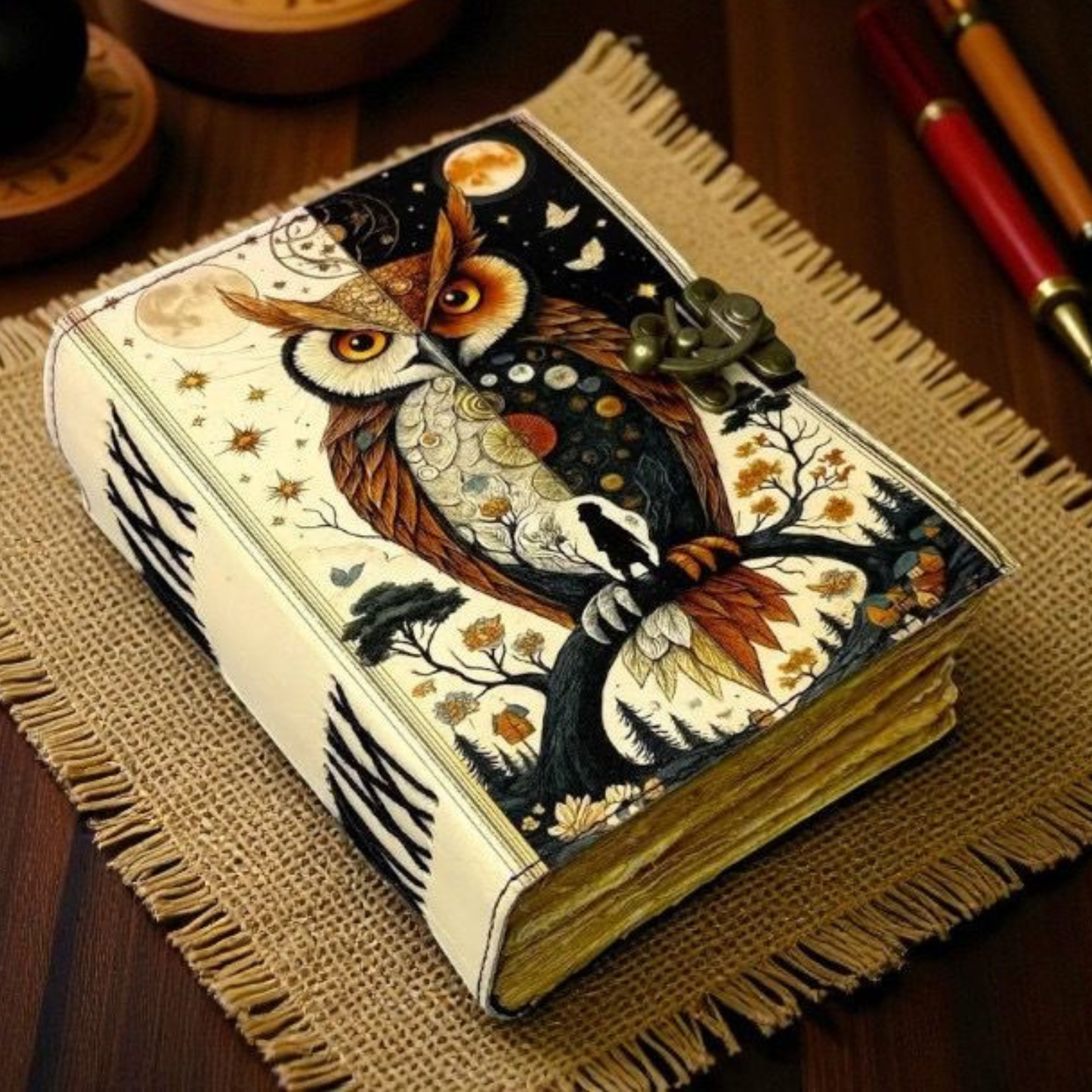 Prastara -Leather Bound Journal - OWL, 7"X5", 600 Pages - Vintage Blank Paper Diary for Writing, Drawing, Sketchbook, and Travel Notebook - Ideal for Women and Men