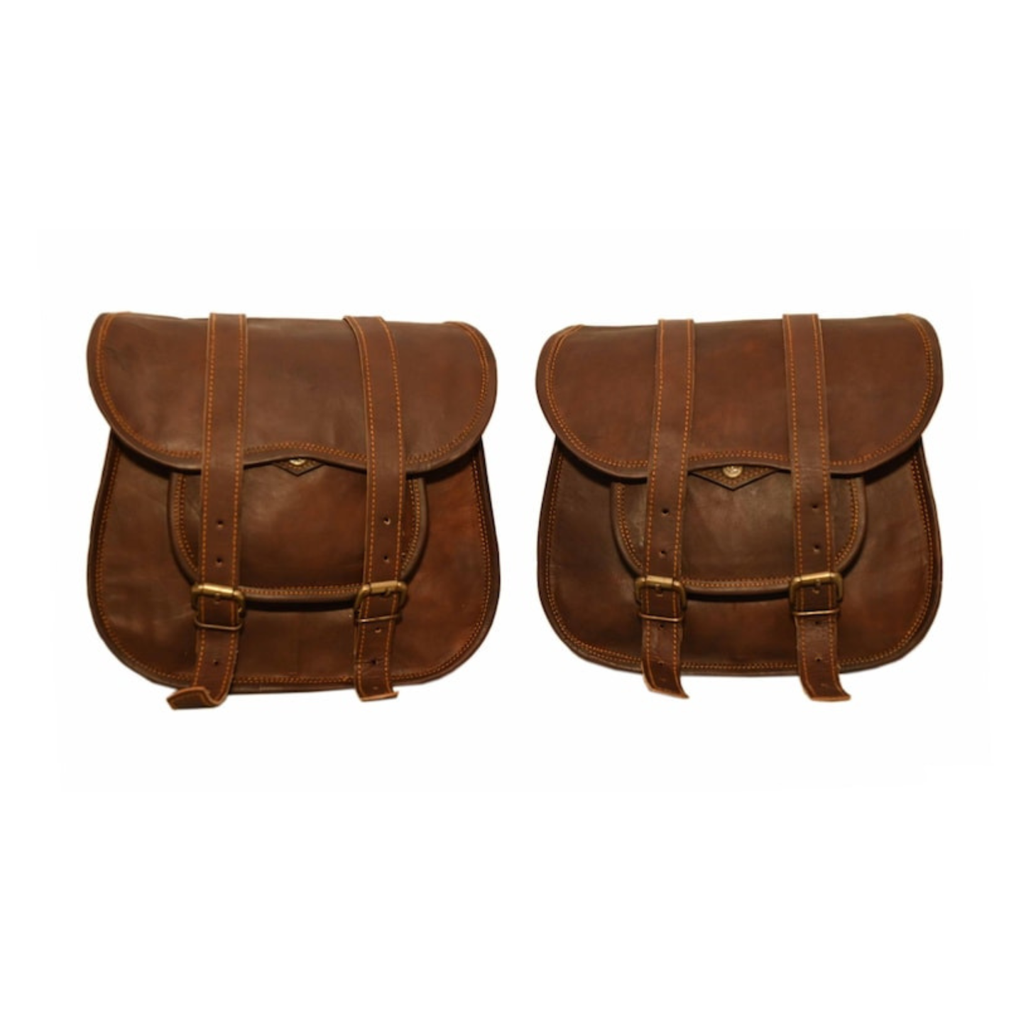 Handcrafted Leather Motorcycle Saddle Bags 2 Pcs Combo – Vintage Dual Side Panniers – Universal for Harley, Honda & Bicycle Riders