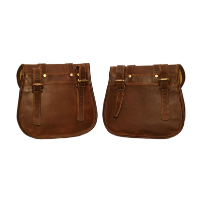 Handcrafted Leather Motorcycle Saddle Bags 2 Pcs Combo – Vintage Dual Side Panniers – Universal for Harley, Honda & Bicycle Riders