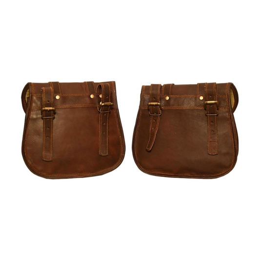 Handcrafted Leather Motorcycle Saddle Bags 2 Pcs Combo – Vintage Dual Side Panniers – Universal for Harley, Honda & Bicycle Riders